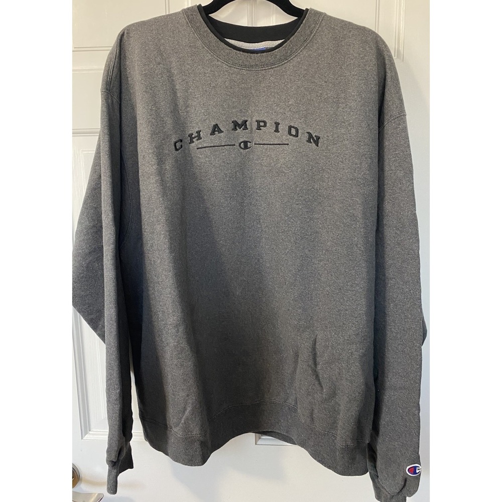 Champion Sweatshirt Mens XL Gray Crewneck Embroidered Script Logo Long‎ Sleeve